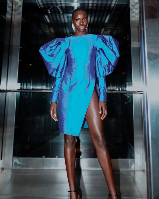 Asymmetrical Bell-Sleeve Cocktail Dress - Main Image