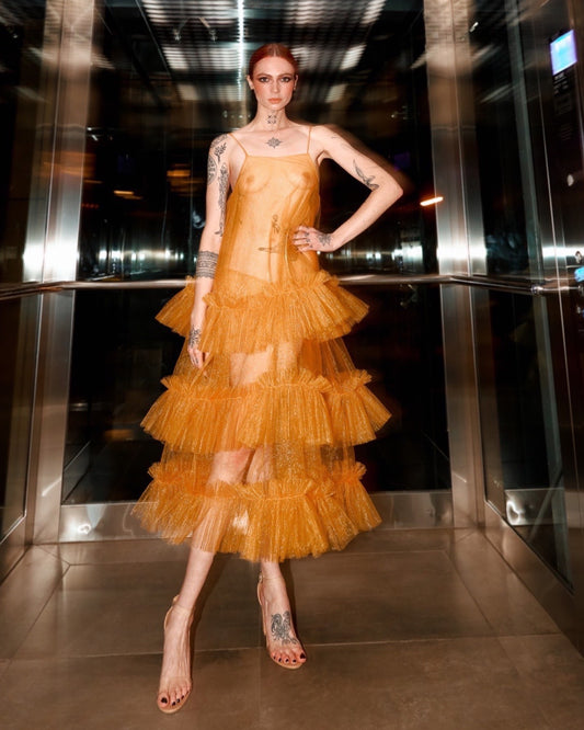 Delicate Three-Tiered Tulle Occasional Dress Delicate Three-Tiered Tulle Occasional Dress